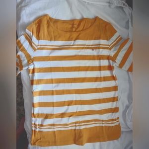 👻3 for $15 Mix & Match👻 Tommy Hilfiger Mustard & White Striped 3/4 Sleeve top